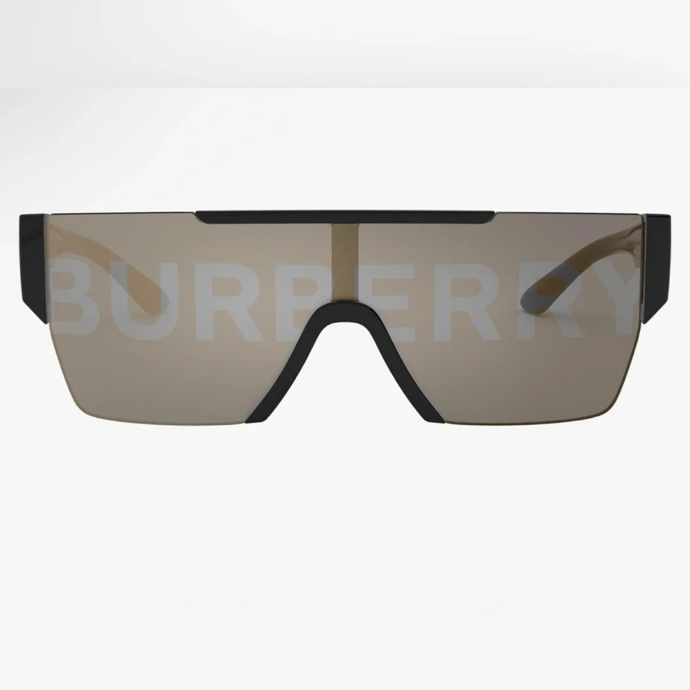 Burberry Black Plastic Rectangle Sunglasses Gold Mirror Lens - Picture 7 of 11